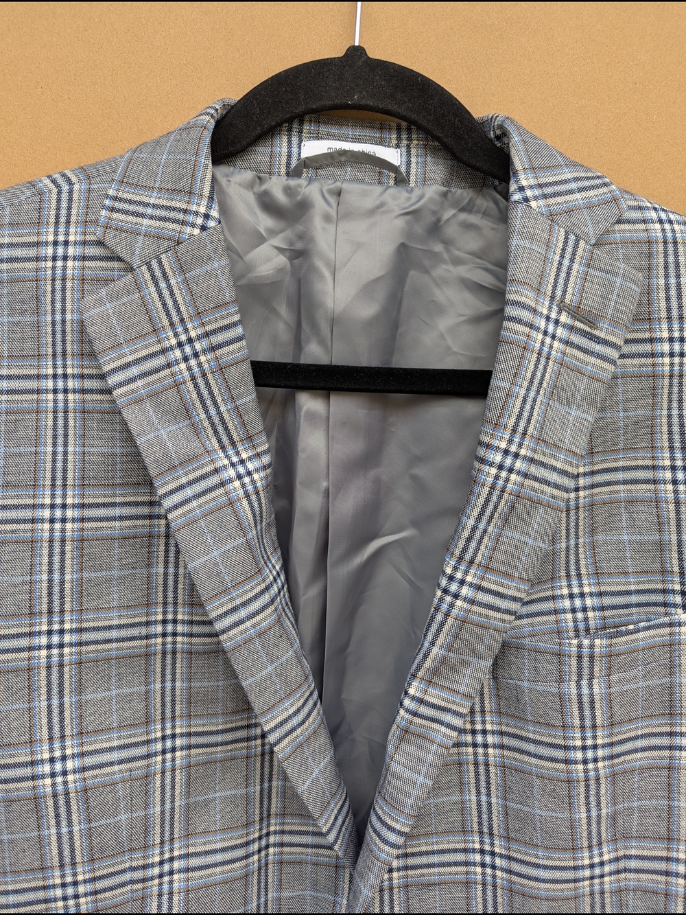Bar III Men's Slim Fit Gray Blue Plaid Two-Button Blazer Suit Jacket 44R Classic - Picture 10 of 10